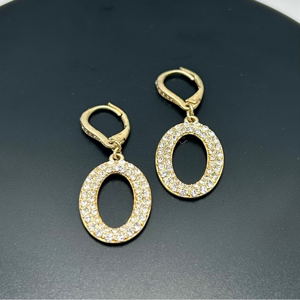 Delicate Gold Matte Hammered Pave Dangle Earrings